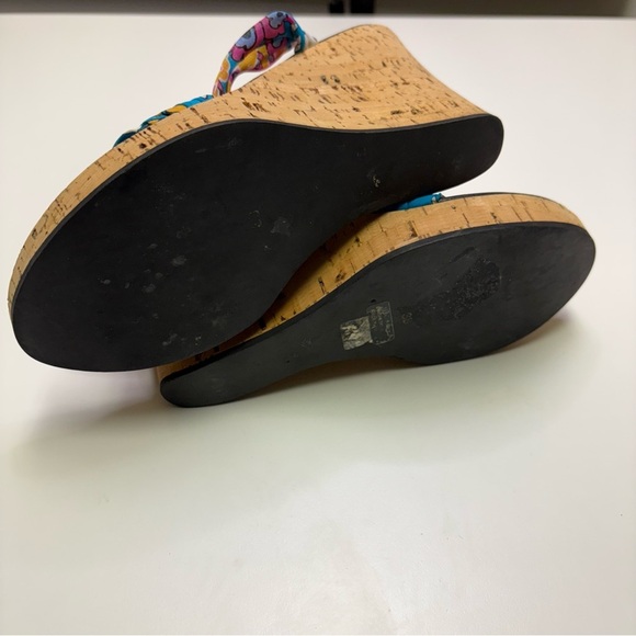 2/$20 Mario Bologna Womens 38 Cork Wedge Tie Up Floral Beach Boho Espadrilles - Picture 6 of 7
